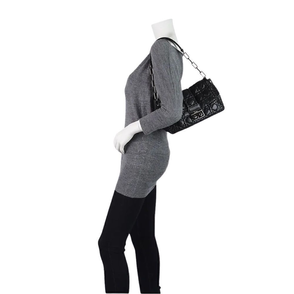 Authentic Christian Dior Black Cannage Quilted Lambskin Leather New Lock Bag - Picture 9 of 13
